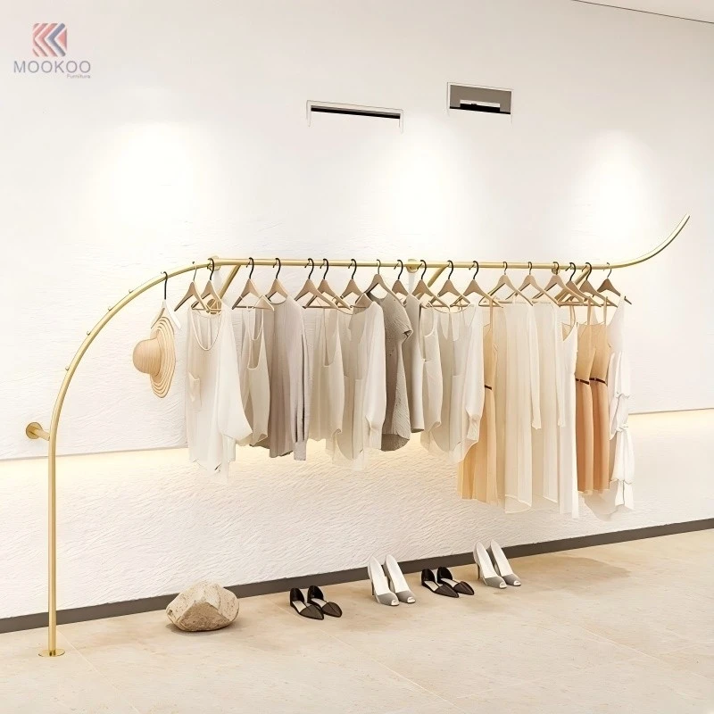 MOOKOO Customized Luxury Gold Clothing Display Rack Set Rotating Jewelry Organizer Modern For Design Wall-Mounted suppliers