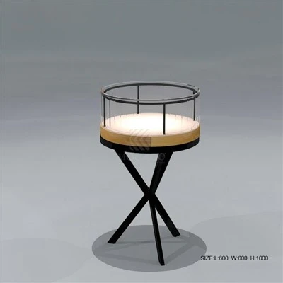 LuminaCirque moderne minimalistisk rund smykkemontre med varm eg-accent og kors-Stivningsramme