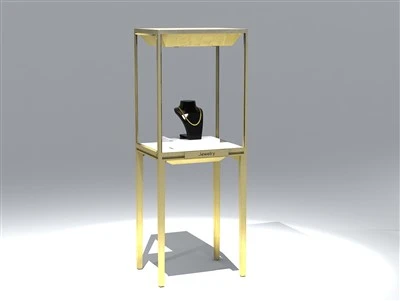 Luxe Monokrom forgyldt-Ramme Fritstående Høj-Rise gennemsigtigt glas-Indsluttet elfenben-Foret kurateret Premium smykker Showcase Piedestal