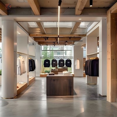 MOOKOO Customized Metal Clothing Store Center Bordskuffer|Moderne stil display tæller Boutique LED belysning|Merchandising